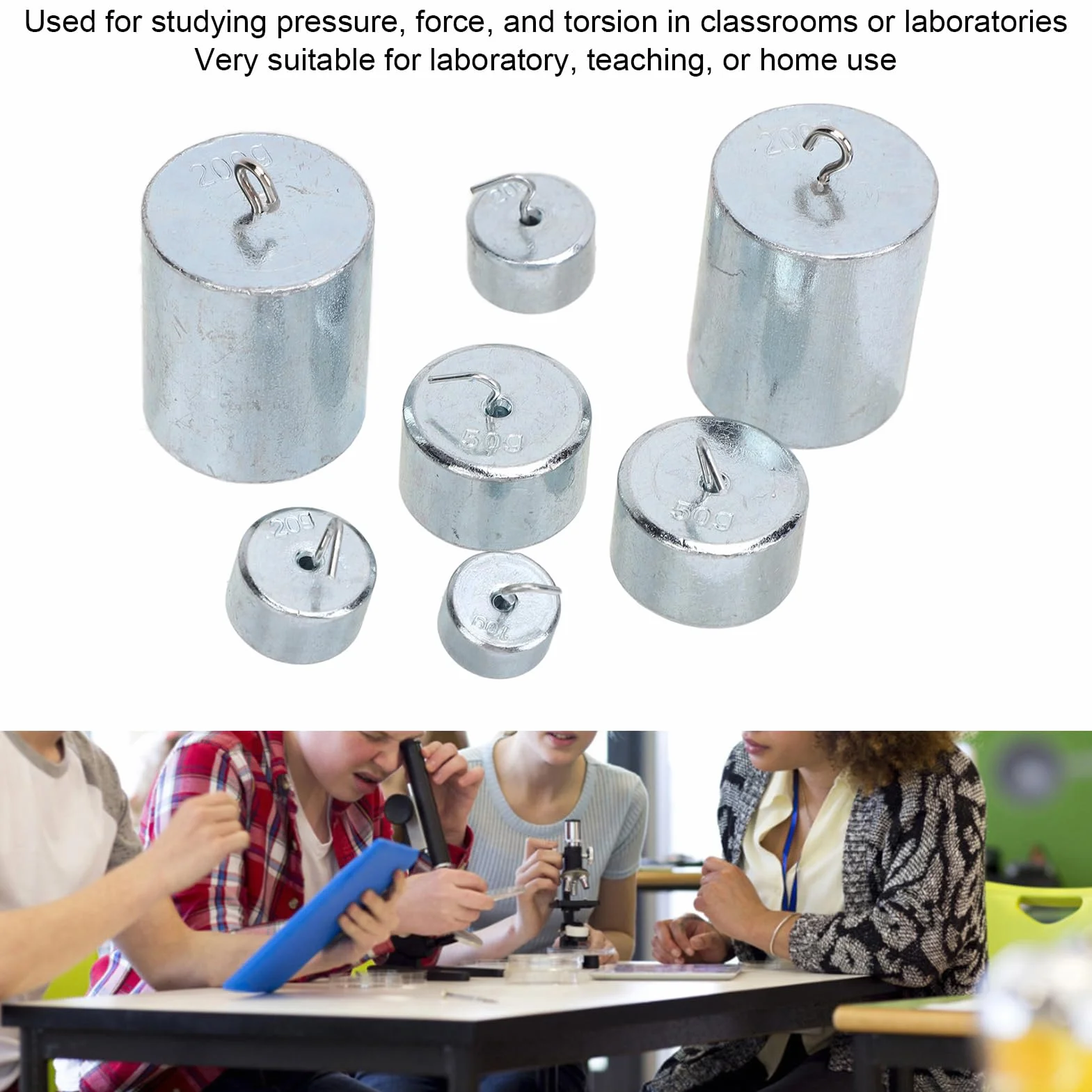 Set di Pesi con Gancio 7 Pezzi 200G*2 50G*2 20G*2 10G*1 Kit di qualità Laboratorio con Gancio per Lavoro Set di Pesi con Gancio in Acciaio Cromato per Esperimenti Didattici