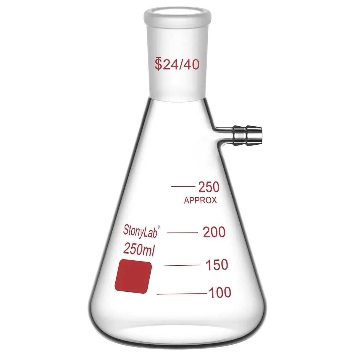 stonylab Pallone di Filtraggio con Giunto Esterno Conico Standard 24/40, Pallone di Filtraggio in Vetro Borosilicato a Parete Pesante, Collo a Vite con Tubazione, 250 ml