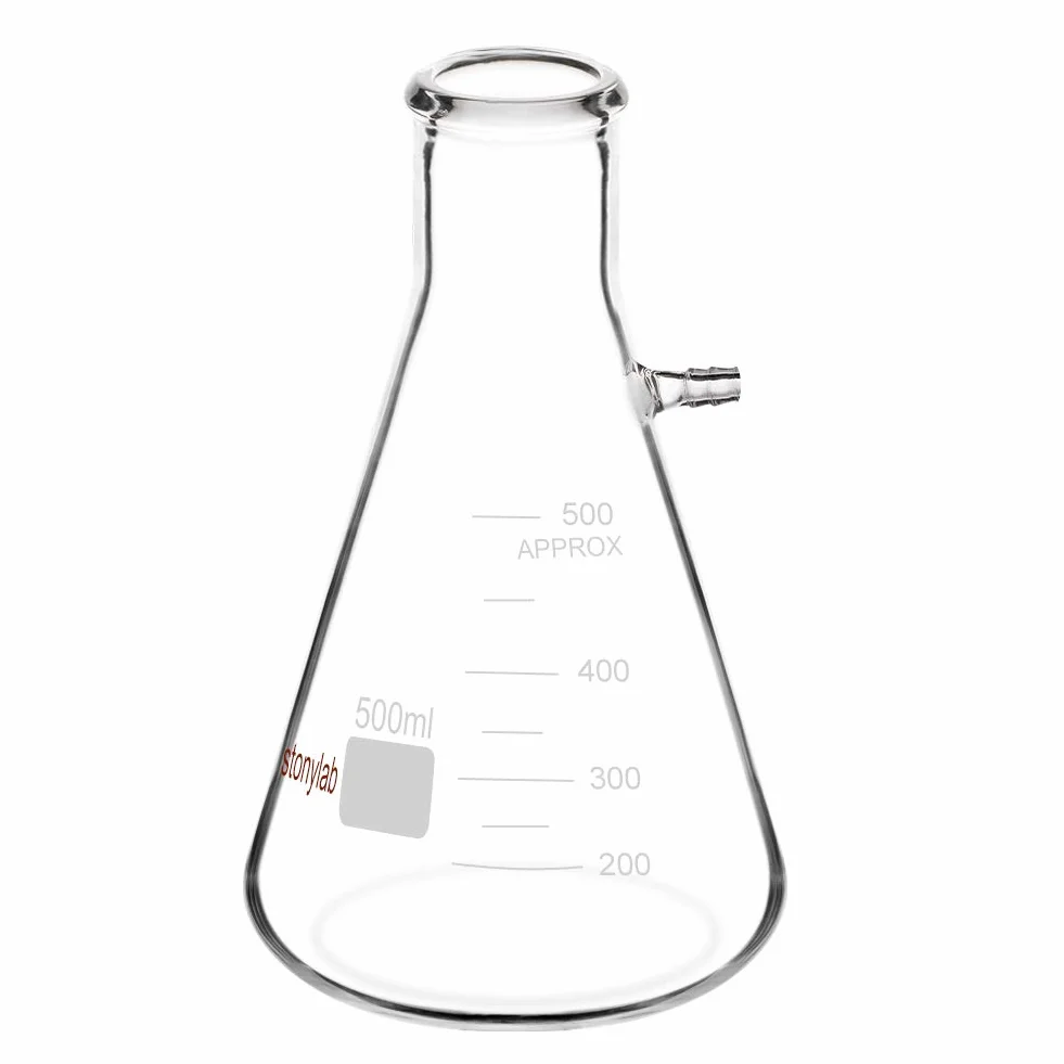 StonyLab 500ml Pallone filtrante in vetro borosilicato, collo a bullone con tubatura - 500ml