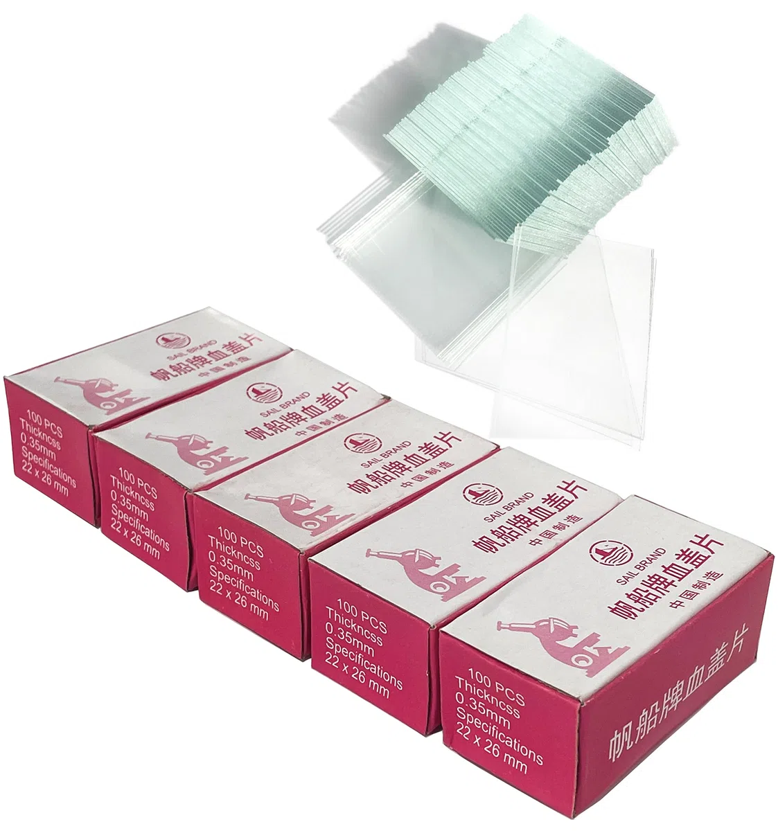 Copertura in vetro, 26 mm di lunghezza, 22 mm di larghezza, copertura professionale LAB in vetro, per emocitometro, confezione da 500 pezzi. Marca: Muhwa.