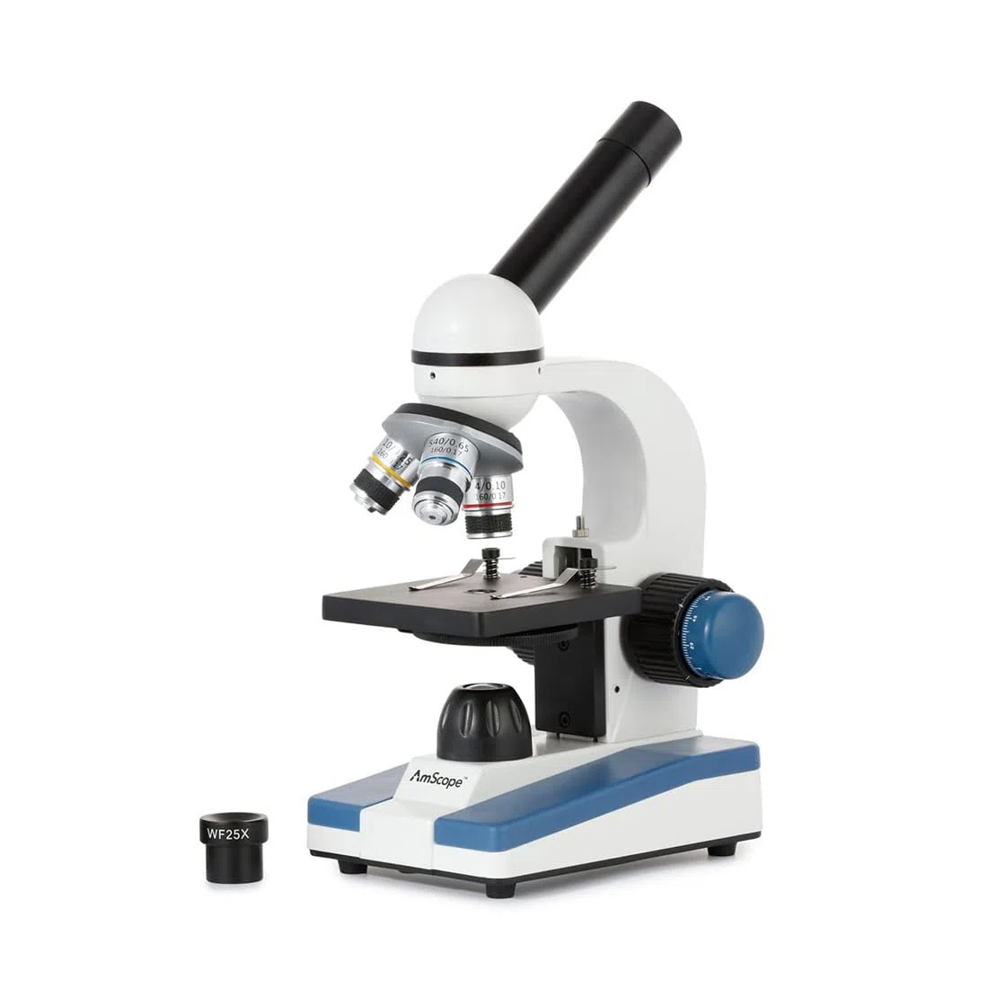 AmScope - Microscopio Composto, per Studenti, con Ingrandimento 40X-1000X, Telaio in Metallo e Lenti in Vetro, Senza Fili, Illuminazione a LED - M150C