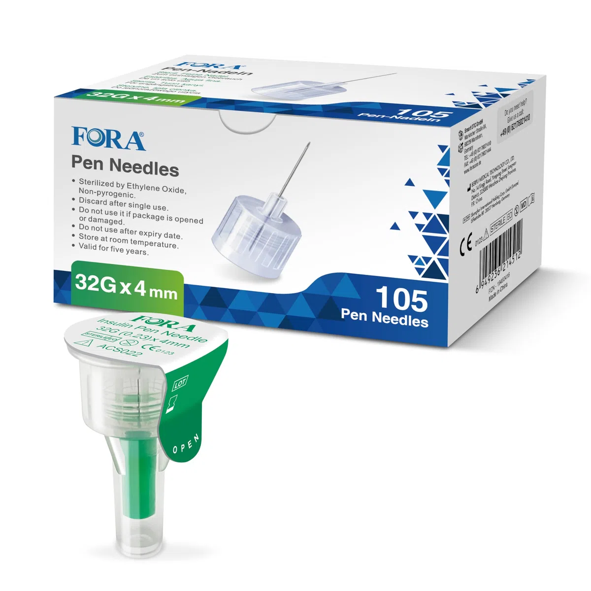 Aghi sterili monouso 32 G (0,23 x 4 mm) – 105 pezzi con pellicola protettiva per applicazioni precise in laboratorio, industria, cosmetici e produzione alimentare