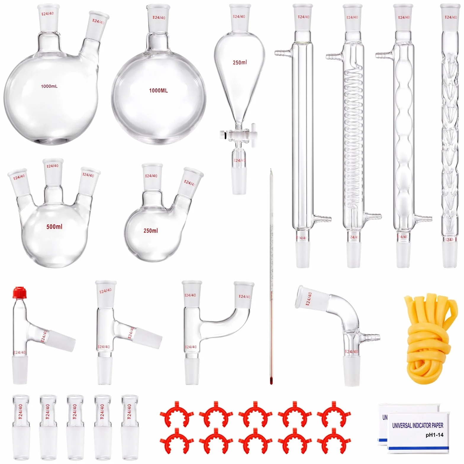 VEVOR Kit di distillazione da laboratorio, kit di apparecchi per la distillazione di oli essenziali da 1000 ml, set di attrezzature per vetreria da 32 pezzi