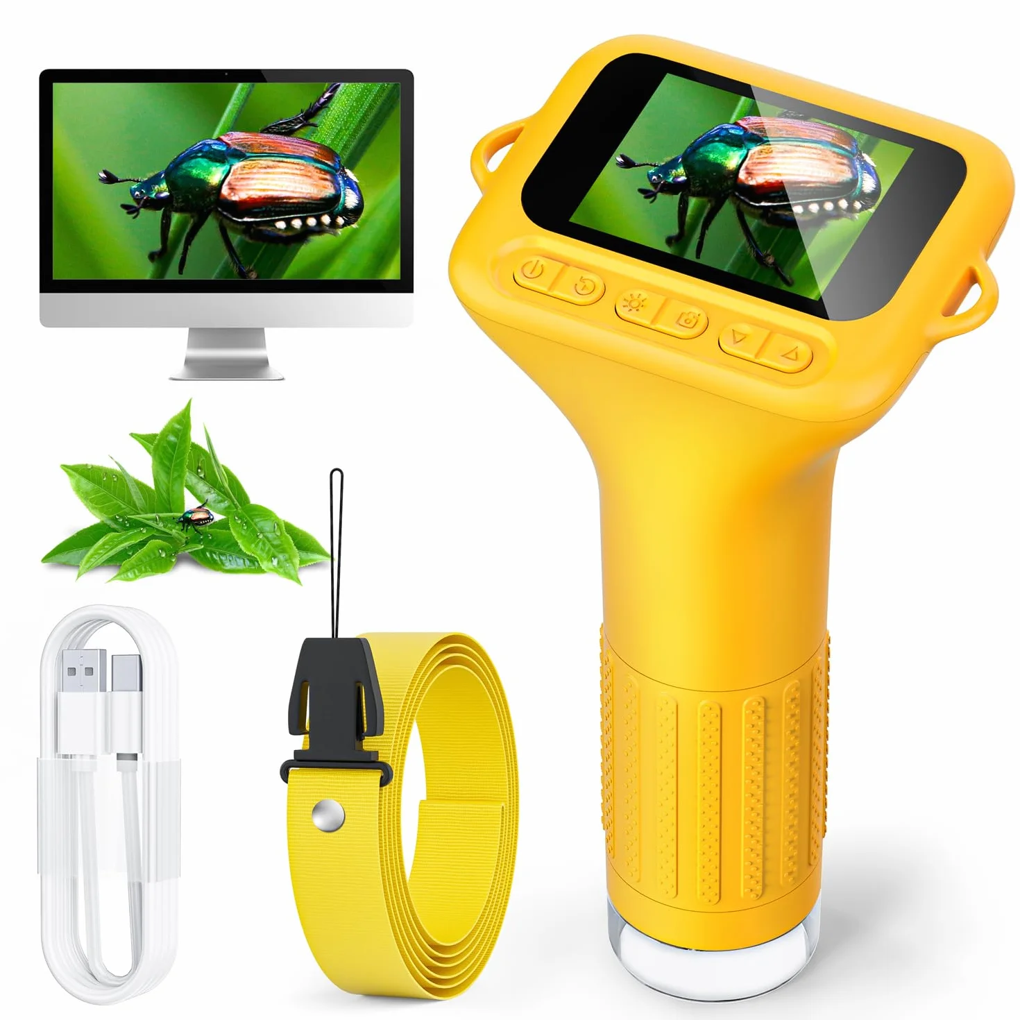 Microscopio digitale per bambini, schermo IPS SKYBASIC da 2,0 pollici, microscopio portatile 1000x con 8 luci LED regolabili, Capodanno per bambini dai 4 agli 12 anni