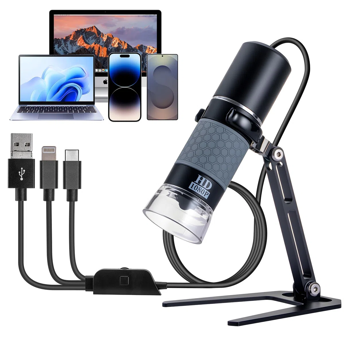Microscopio USB compatibile con iPhone, telefoni Android, tablet e Windows Mac PC, HD 1080P, microscopio digitale cablato per adulti e bambini