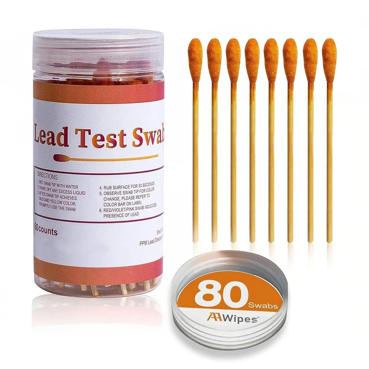 AAwipes Kit per tamponi di prova (80 tamponi di cotone per test rapidi a casa, 30 secondi risultati immersi in acqua). Uso domestico dipinto, piatti, giocattoli, gioielli, metallo, ceramica, legno