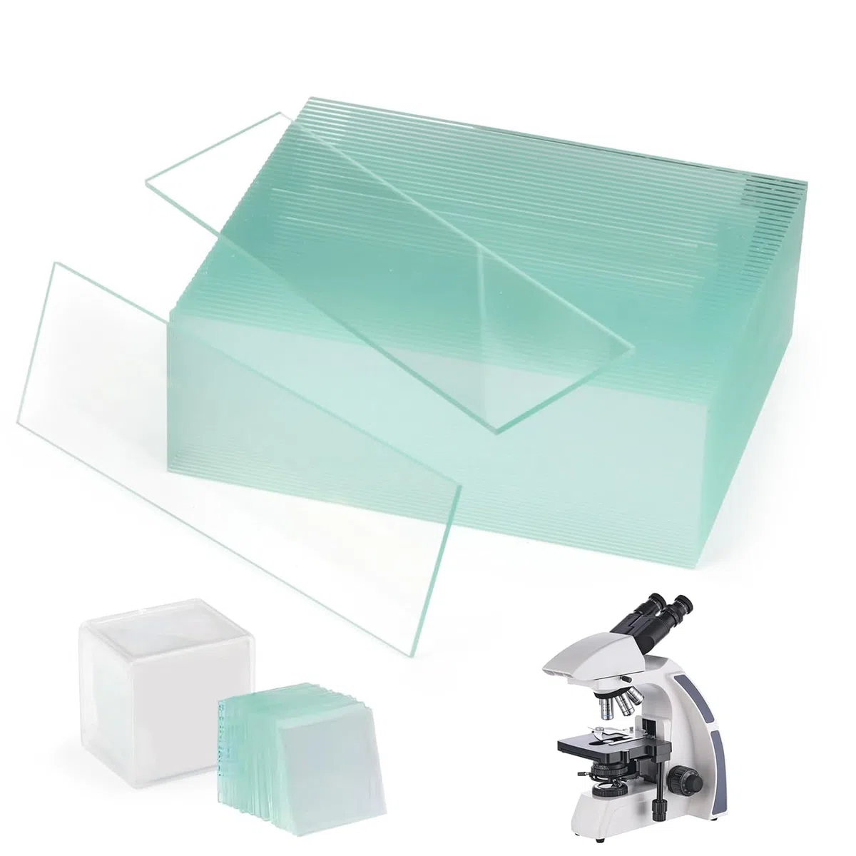 50 Pezzi Vetrini Microscopio da 7,6 X 2,5 cm e 100 Vetrini Di Copertura per Microscopio da 1,8 X 1,8 cm, Trasparenti Ad Alta Risoluzione, Privi Di Impronte Digitali Vetrini Pre-Puliti per Microscopio