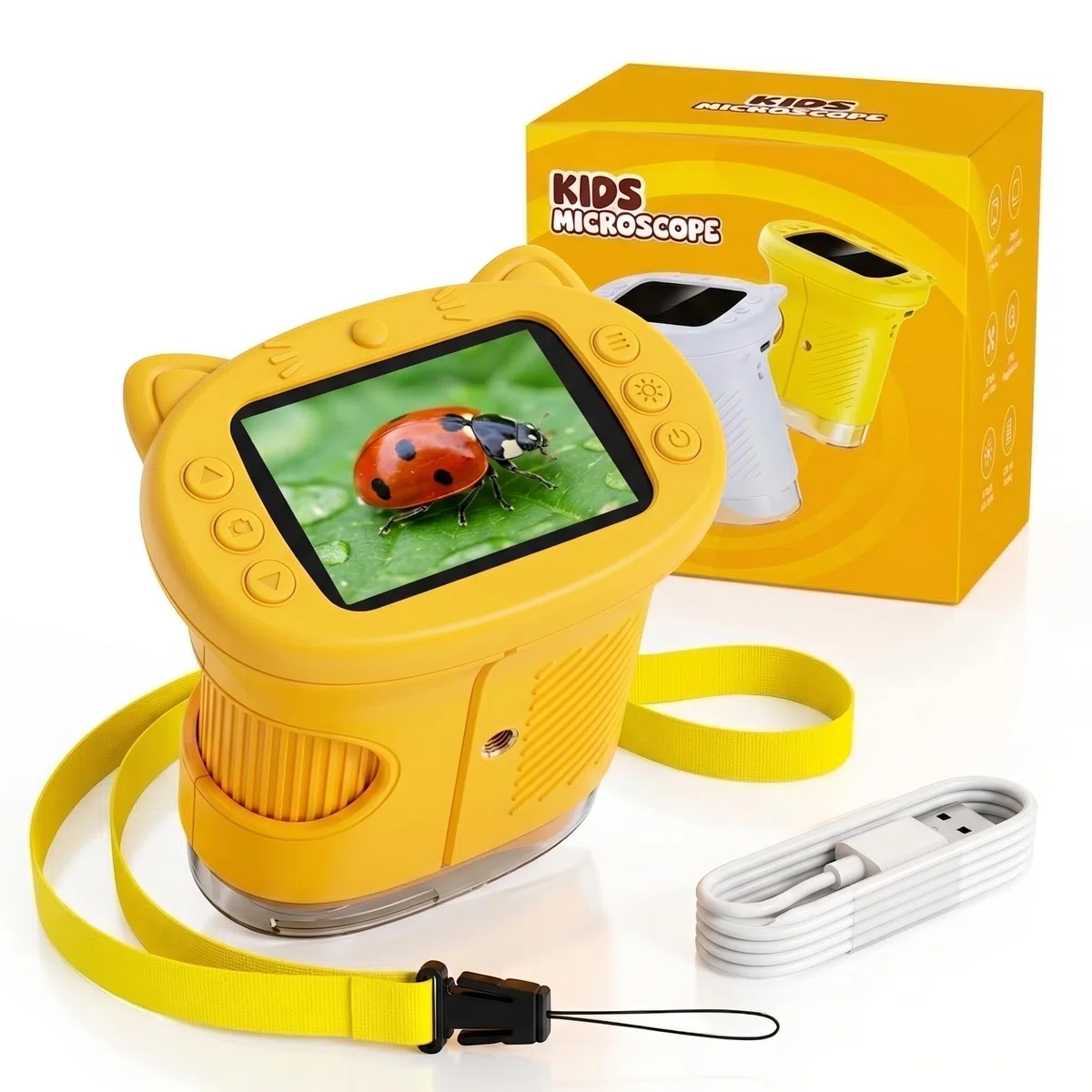 Microscopio Bambini, Microscopio Digitale 1000X 4K con Schermo 2,4″, 8 LED, USB Ricaricabile, Giocattolo Educativo per Scuola, Idea Regalo di Natale e Ritorno a Scuola, per Bambini 3–12 Anni