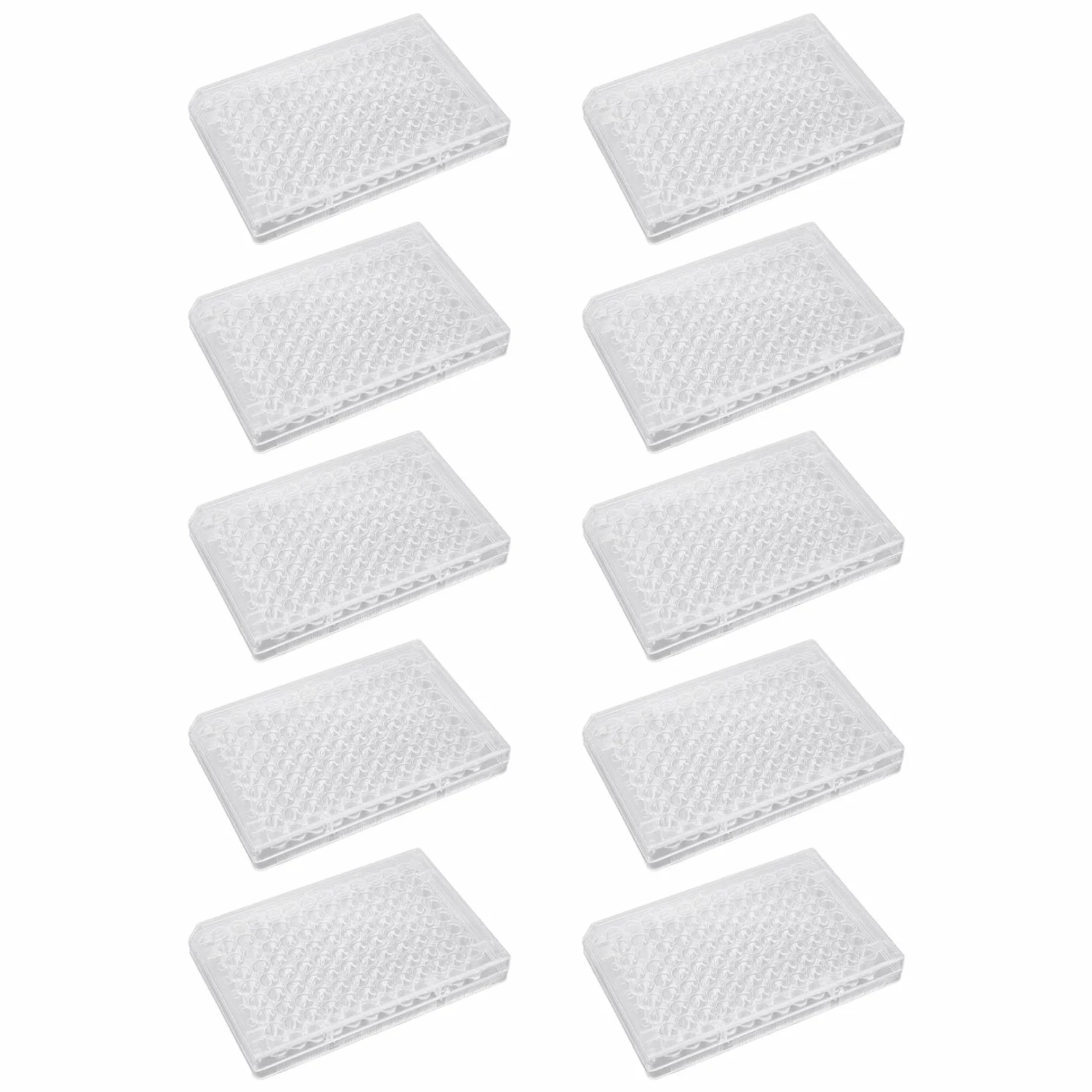 10pcs Tissue Culture Plate, 96 Well Clear Polystyrene Cell Growth Culture Plate with Plastic Lid for Laboratory Biological Room (Flat Bottom)