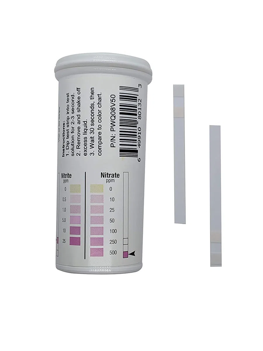 Nitrito 0-25 ppm, Nitrato 0-500 ppm Striscia reattiva a due tamponi [Flacone da 50 strisce]