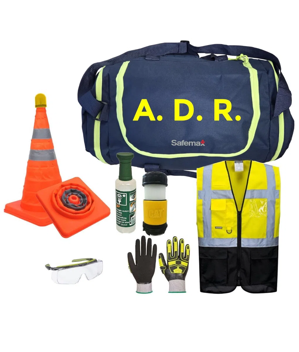 Kit ADR Safemax per trasporti pericolosi, accessori e abbigliamento per emergenza nei trasporti pericolosi