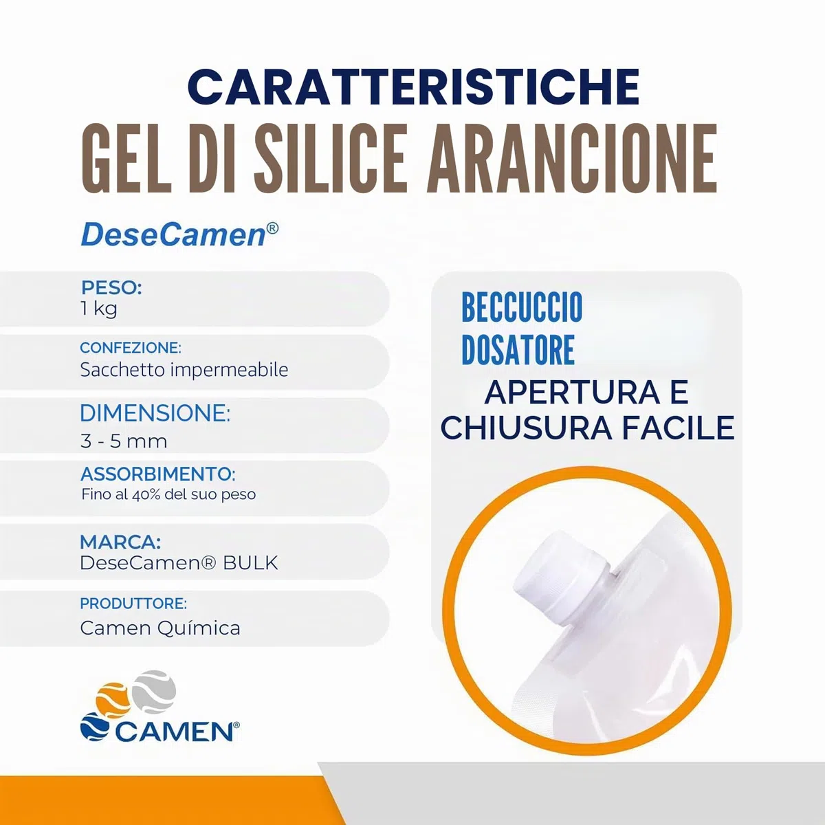 Silica Gel Arancione Sfuso 2 kg | Granuli 3-5 mm | Indicatore Saturazione | Riutilizzabile | DMF Free