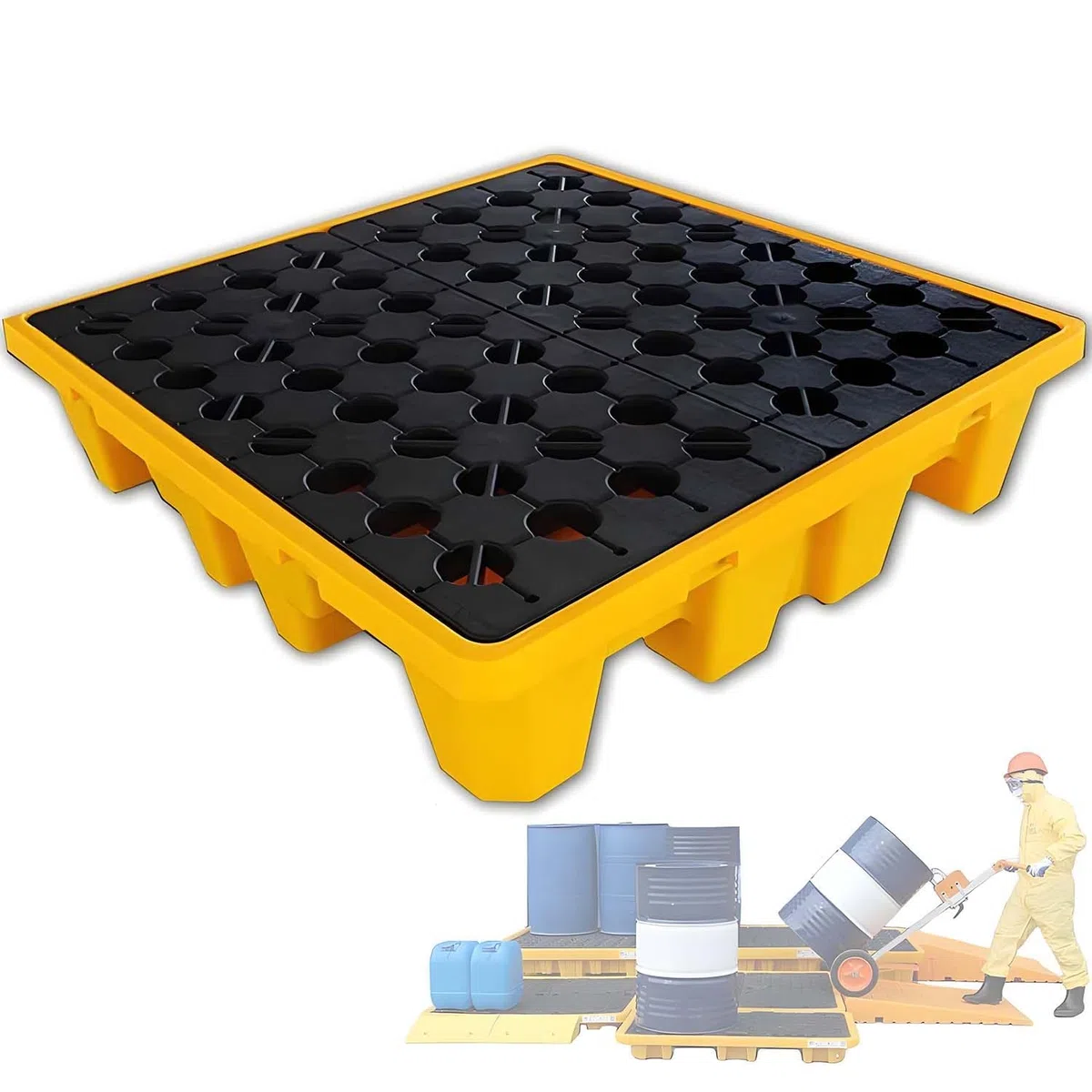 Vasca di contenimento Olio Anti-sversamento, Piattaforma di contenimento per fusti di Piccole Dimensioni, Pallet modulare Industriale per Garage, Cantina, Laboratori 120 * 60 * 10cm