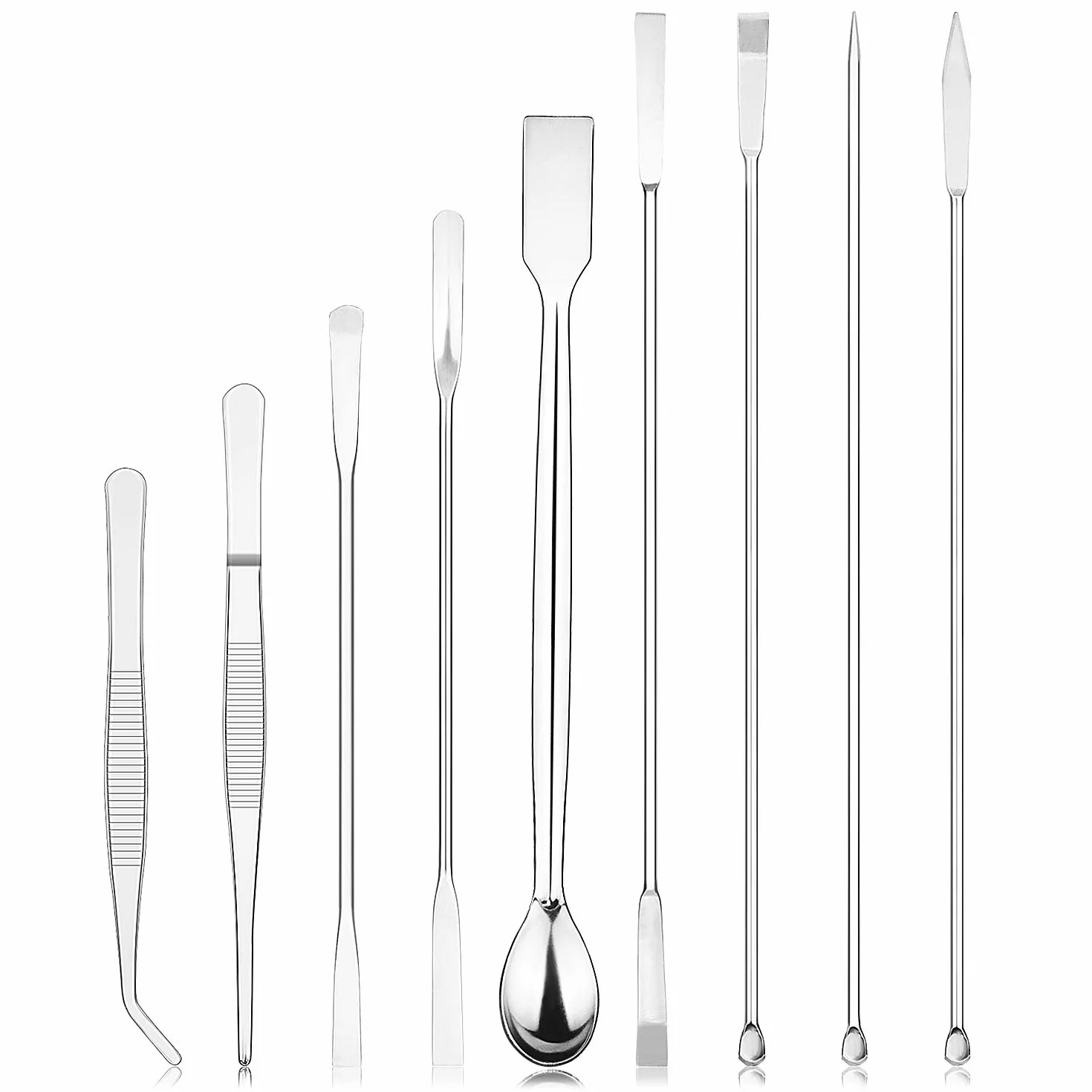 stonylab 9 Pezzi Laboratorio Micro Cucchiaio e Set di Spatole, Acciaio Inossidabile Doppio Attacco Spatole da Laboratorio Cucchiai da Campionamento Micro Scoopulas Set di Ponderazione con Pinzette