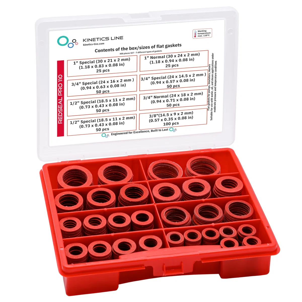 Kit di Guarnizioni con 400 Guarnizioni Piane in Fibra di Vulcanite 3/8–1 Pollice – Guarnizioni Rigide e Stabili per Pompe, Valvole e Raccordi Filettati – Fino a 110 °C