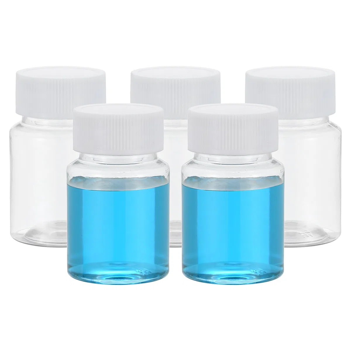 PATIKIL 5pz Boccette da 50 Ml per Reagenti, Bottiglie Tondo a Bocca Larga in Pet con Tappo a Vite per Acqua Laboratorio Sigillo Conservazione Campioni Solidi, Trasparenti