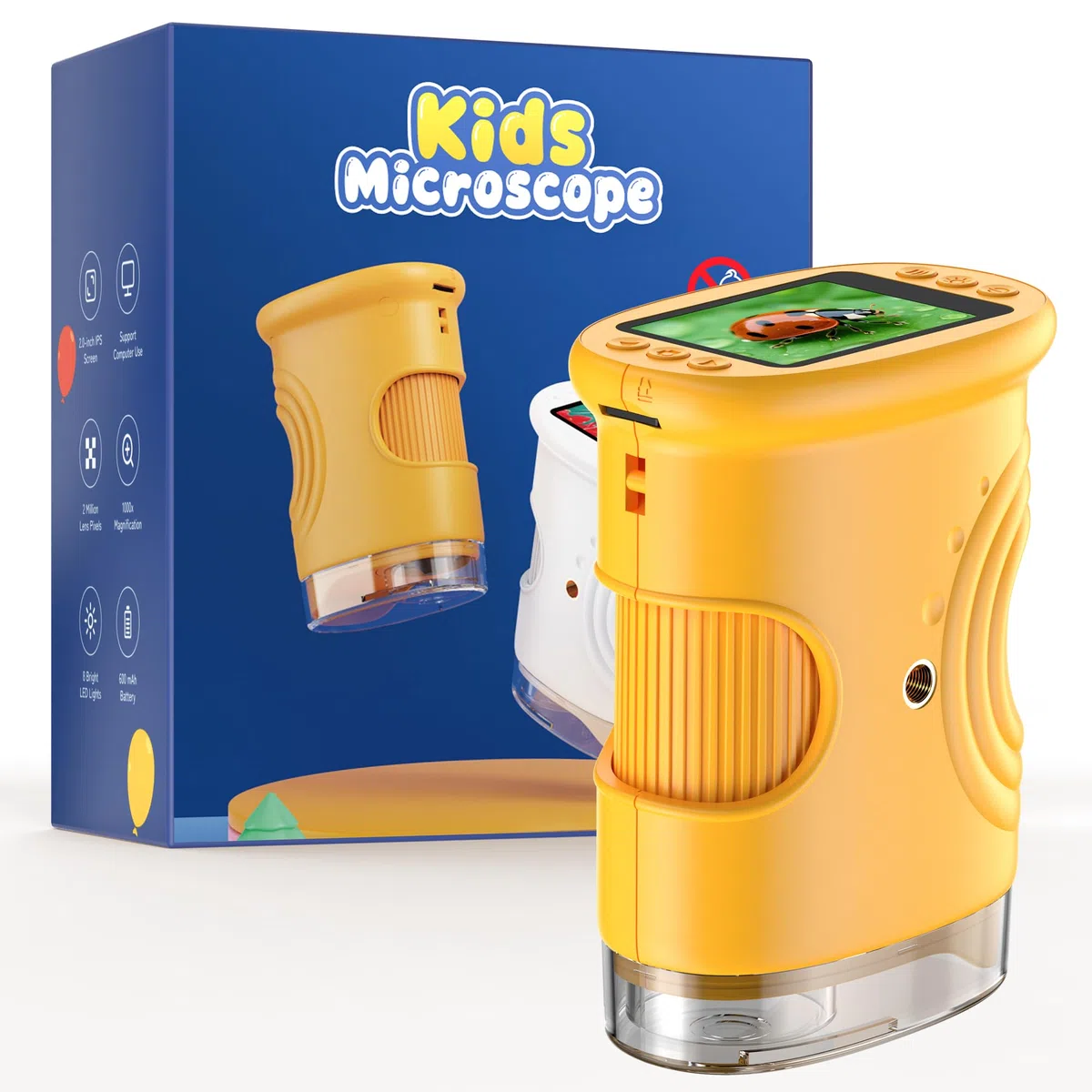 1000X Digitale Microscopio Bambini Portatile: Lente Ingrandimento Tascabile con 2.0" IPS Pollici ＆ 8 LED Luce - Natale Regalo Bambina 3-8 8-12 Anni Maschio - Idee Giochi Kids
