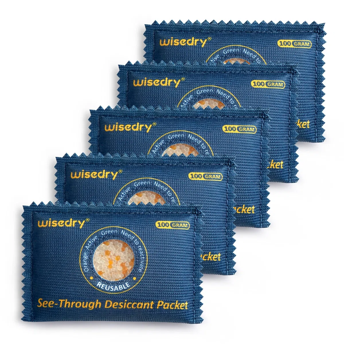 Wisedry gel di silice trasparente [5 x 100 g], confezioni di essiccante con indicazione del colore, sacchetti per la deumidificazione riutilizzabili e resistenti al calore per lo stoccaggio