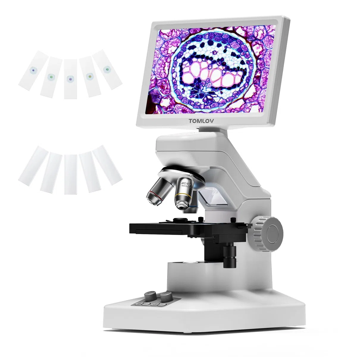 TOMLOV DM301 Max Microscopio Biologico per Adulti Bambini: 7" HDMI Microscopio Digitale con Scala di Misurazione Integrata, 3 Lenti, Tavolino Meccanico, Doppia LED, Compatibile con Telefono, PC&TV