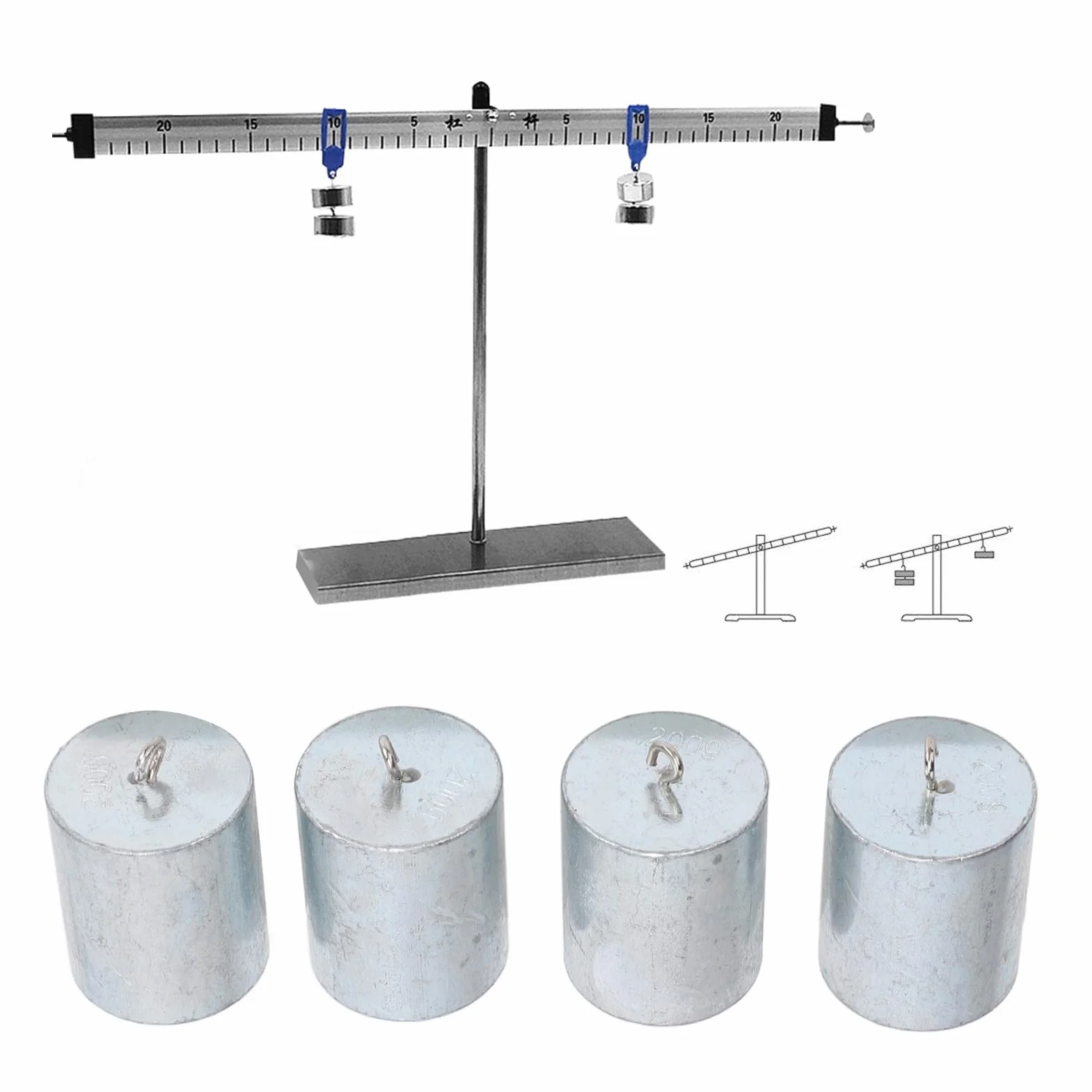 Set di Pesi 200g 4 Pezzi Acciaio Cromato Design Doppio Gancio Calibrazione Massa con Intaglio per Laboratorio Domestico Scolastico Uso Ideale