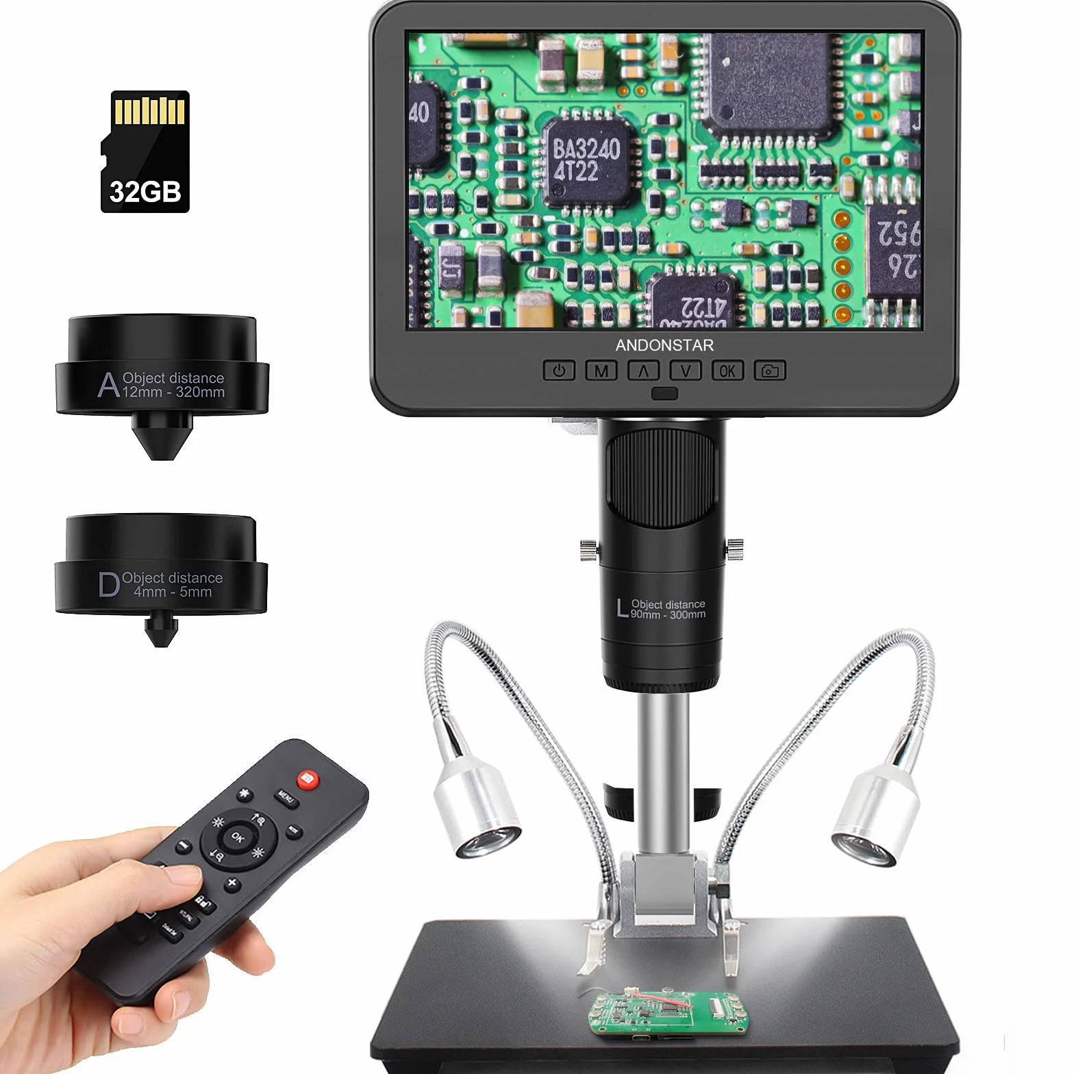 Andonstar AD246S Microscopio Digitale HDMI 2000x per Adulti - Registrazione Video UHD 2160P, 3 Lenti, LCD 7 Pollici per Saldatura, Moneta e Kit Biologico