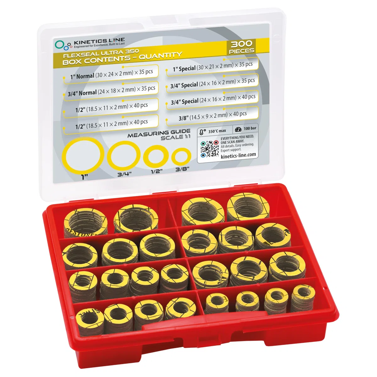 Kit Guarnizioni Piane In Fibra Di Tenuta Flessibili 300 Pezzi – Assortimento Per Flangia 3/8–1 Pollice – Alta Temperatura 350°C 100 Bar – Per Impianti Gas Acqua Riscaldamento Caldaia