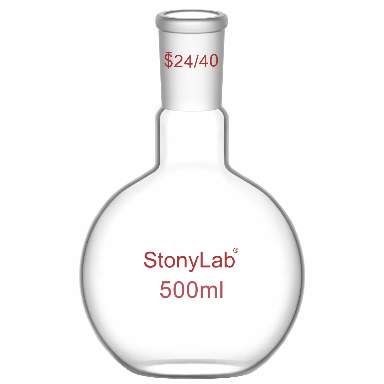 stonylab Pallone di Ebollizione a Fondo Piatto con Collo Singolo Borosilicato in Vetro, con Giunto Esterno Conico Standard 24/40, Matracci da laboratorio Palloni per Ebollizione Boiling Flask, 500ml