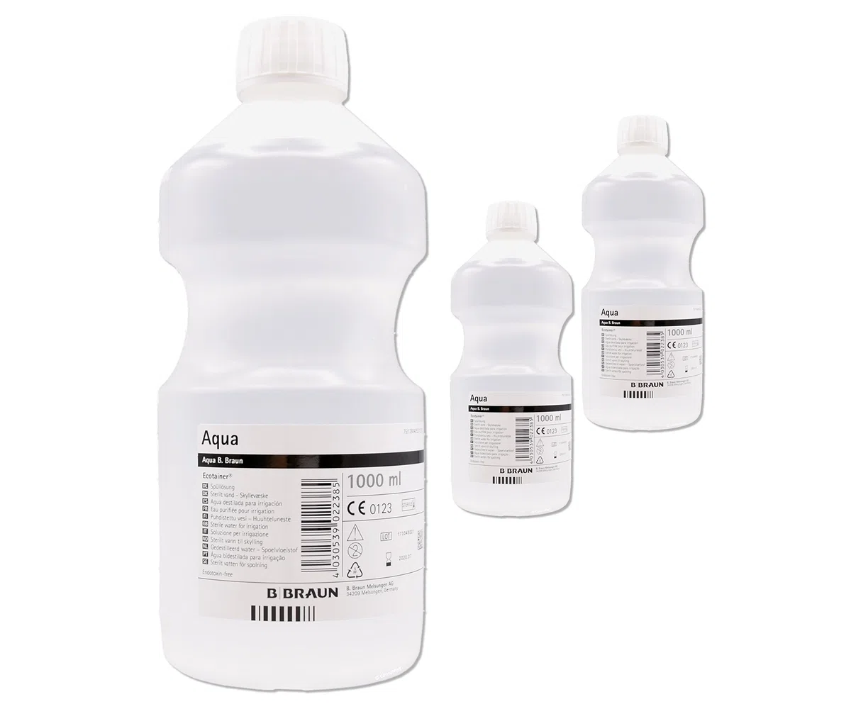 Acqua sterile AQUA B. Marrone 3 litri (3 X 1000 ml) bottiglie PP con manico in vita