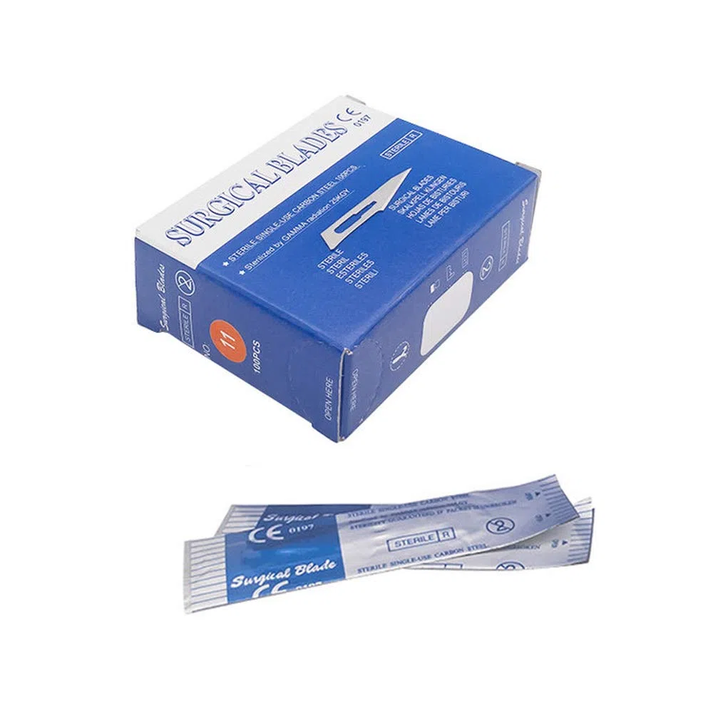 100 pz sterili # 11 lame chirurgiche mediche, rasoio a lama singola per dentale, dermaplaning, dissezione, podologia, toelettatura professionale, rimozione dell'acne