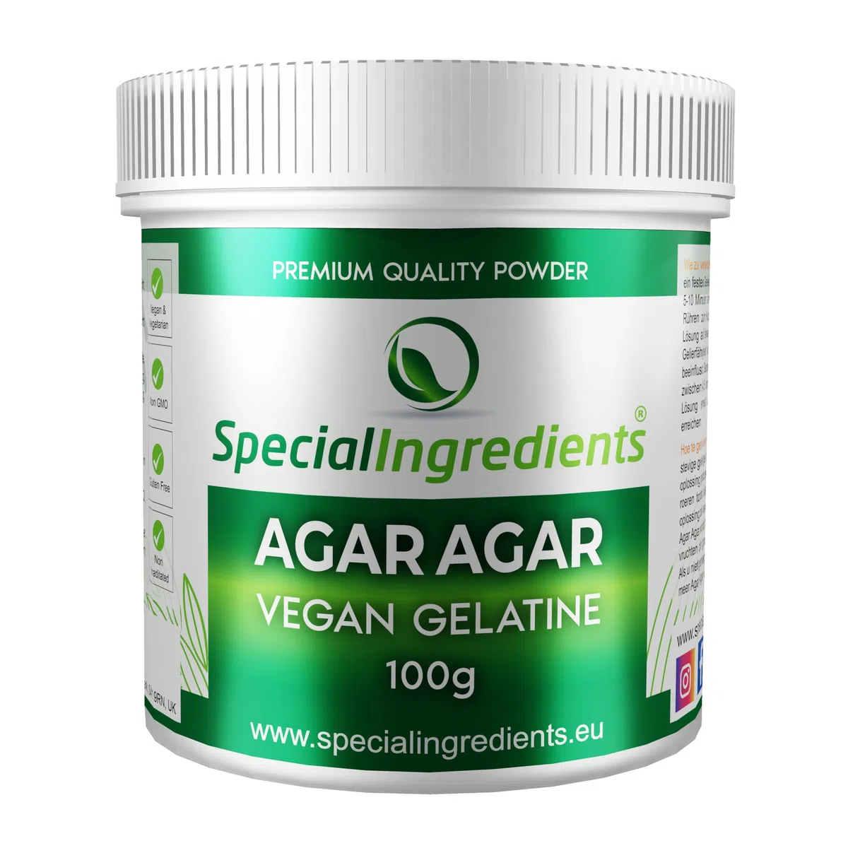 Special Ingredients Agar Agar 500g Höchster Qualität, Vegan Gelatin, GVO-frei, Glutenfrei, EU-Ursprung