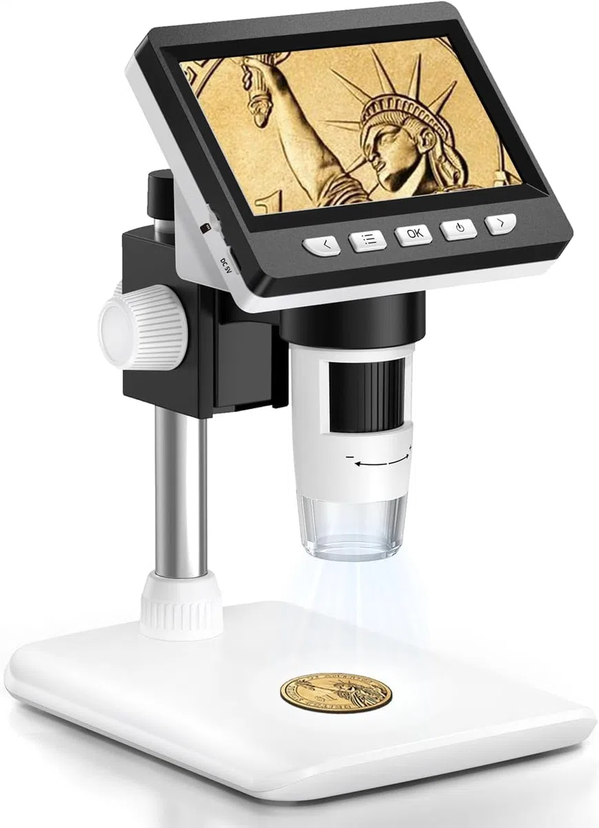 Microscopio Digitale, MicroscopioElettronico Portatile da 4,3 Pollici 1080P con 8 luci LED Regolabili, Microscopio USB 50-1000X per adulti, Vista PC, Compatibile Windows/MacOS