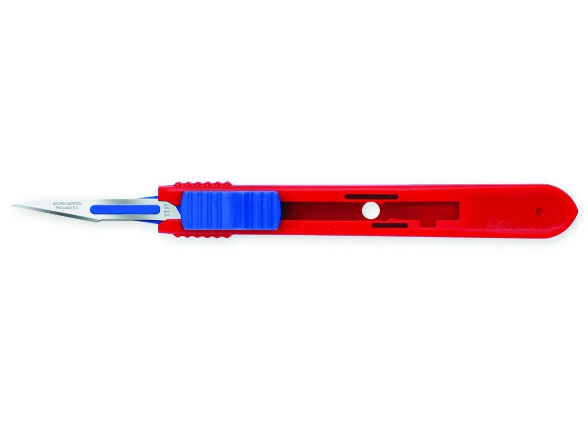 Swann-Morton Bisturi Monouso, Sterile, con Lama Retraibile n. 11P/Blu, in Acciaio Inox, Scatola da 25 unità imbustati singolarmente