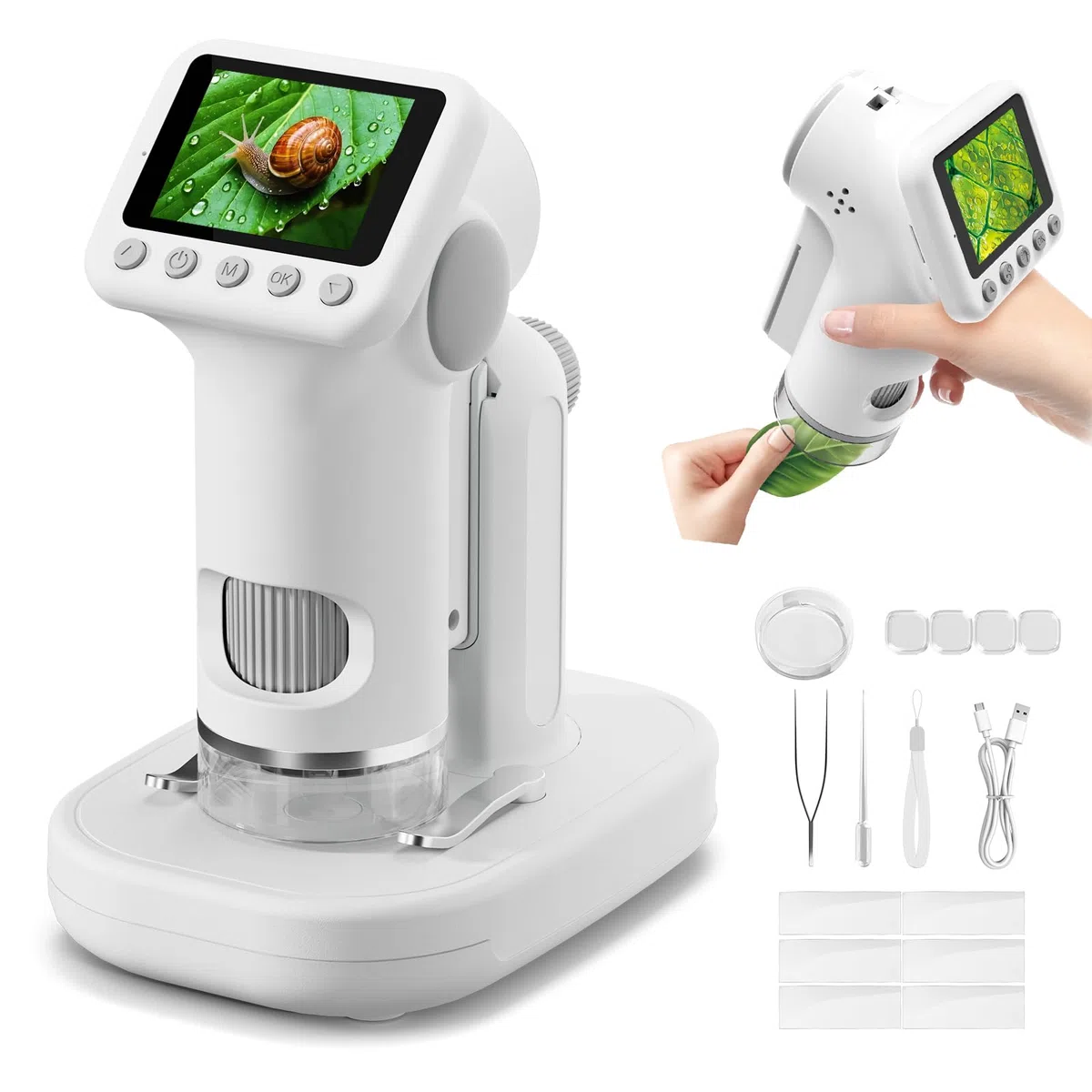 1600X Microscopio bambini, Microscopio Digitale da 2.0" Microscope Elettronico Portatile con 6 luci LED Regolabili e Vetrini, Adatto come regalo di Natale, Capodannodai 3-14 anni