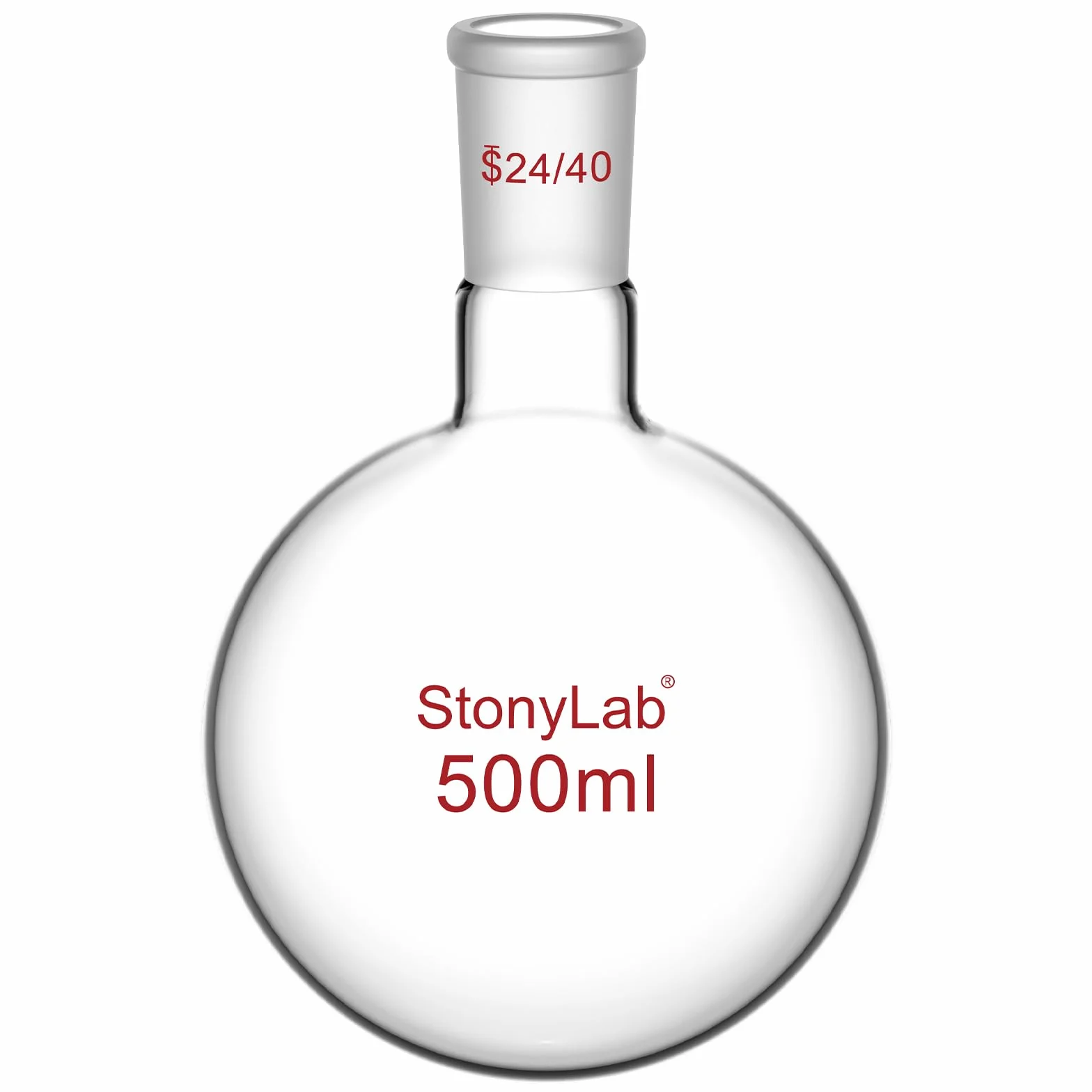 StonyLab Flacone da fondo rotondo con collo singolo in vetro da 500 ml RBF, con giunto esterno conico standard 24/40-500ml