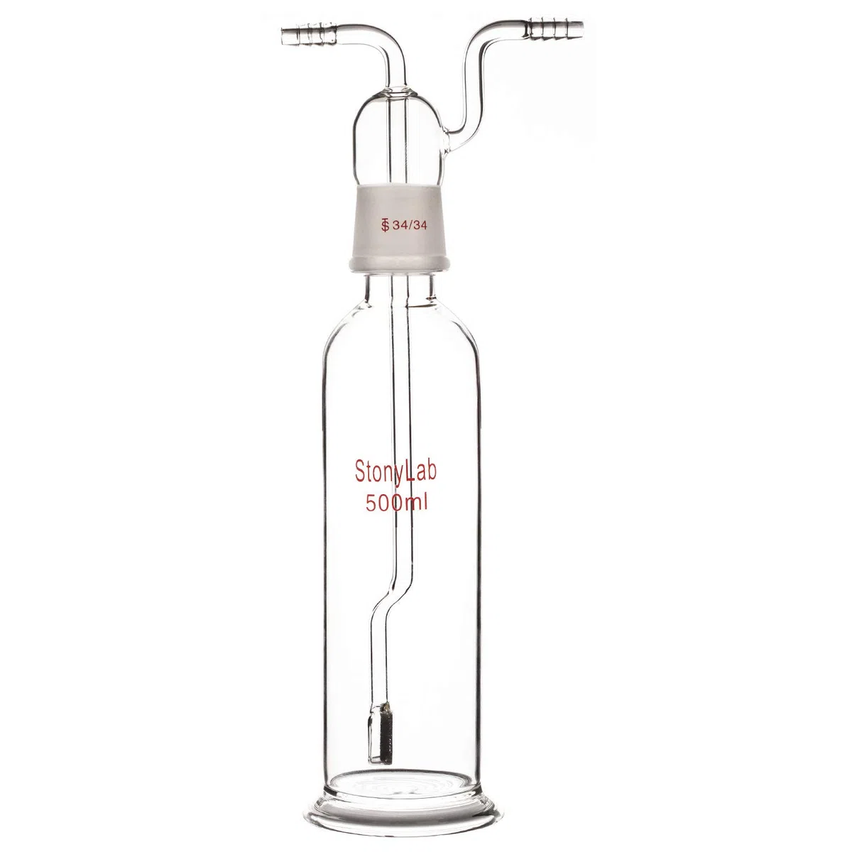 stonylab Bottiglia di Lavaggio del Gas, Vetro Borosilicato 34/34 Tappo Gas Gorgogliatore di Gas Bottiglia di Lavaggio con Disco Fritto e 8 mm di Ingresso OD/Tubi di Uscita, 500 ml