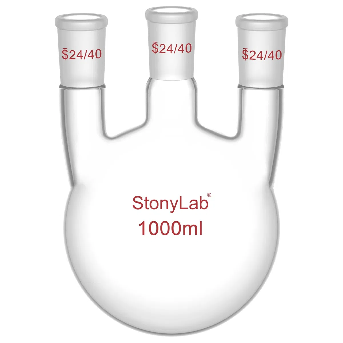 stonylab Pallone a Fondo Tondo 1000 ml con 3 Collo Dritto-24/40, Vetro Borosilicato, Ideale per Chimica, Laboratorio, Esperimenti, Distillazione e Reflusso