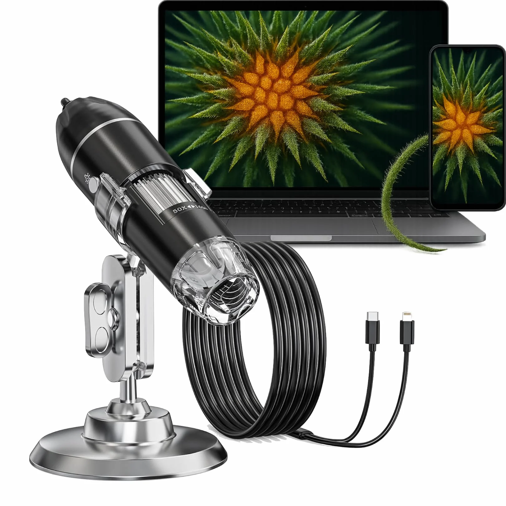 Microscopio digitale 1600X. Microscopio elettronico USB 3 in 1. Lente d'ingrandimento digitale portatile compatibile con PC, Android e tablet. Ideale per l'osservazione biologica, l'ispezione
