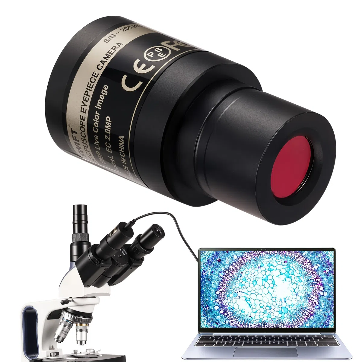 SWIFT EP2M 2-MP 1080p fotocamera oculare USB microscopio per tubi oculari e trinoculari da 23,2 mm, compatibile con Windows 7-11 e macOS, S-Viewer per misurare e annotare