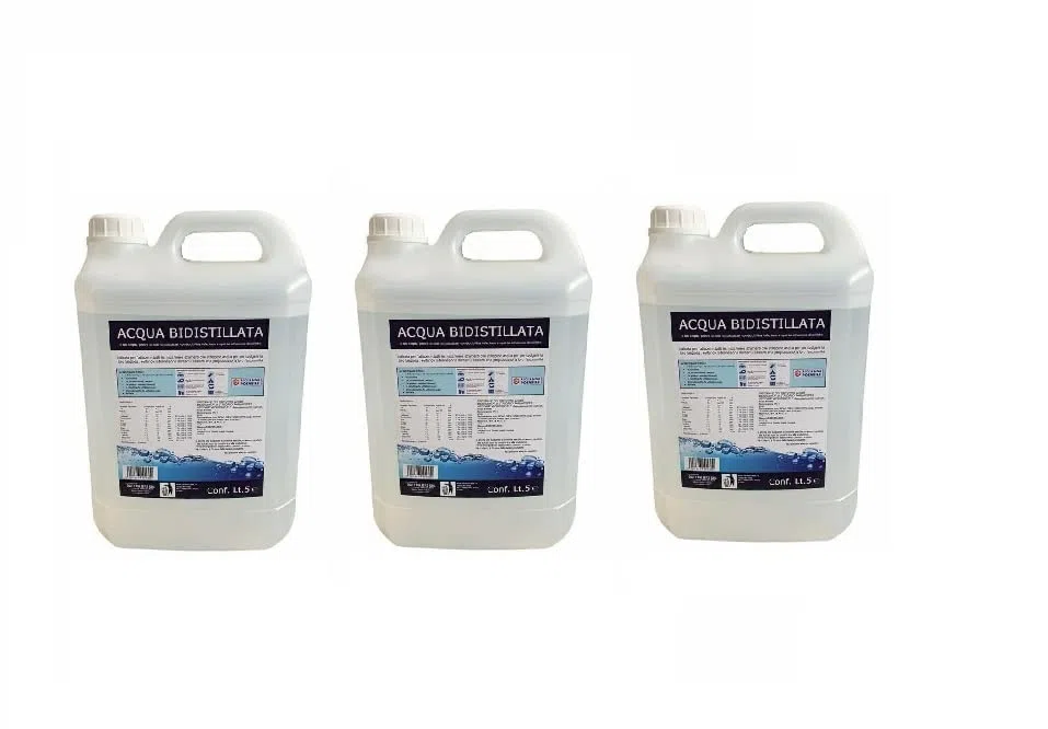 3 Taniche Acqua Bidistillata lt 5, Ideale per Autoclave, Laboratorio, Produzione reagenti, Batterie, Trattamenti Vetreria