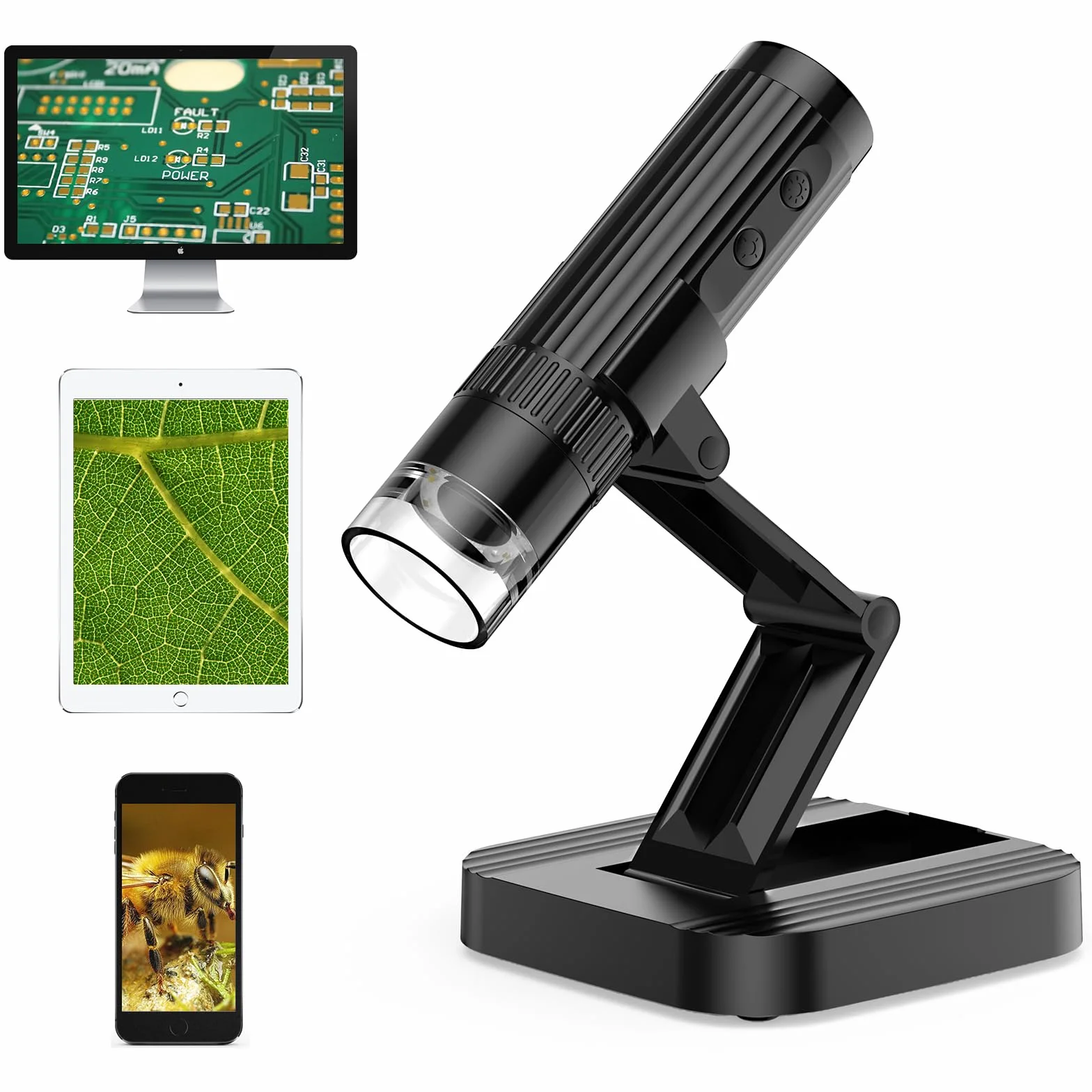 WADEO Microscopio Digitale Portatile, [1080P HD] [1000X Fotocamera da 2 MEGAPIXEL] 8 Luci LED, USB/WiFi (1080P - WiFi/USB - Cellulare/Computer/Tablet)