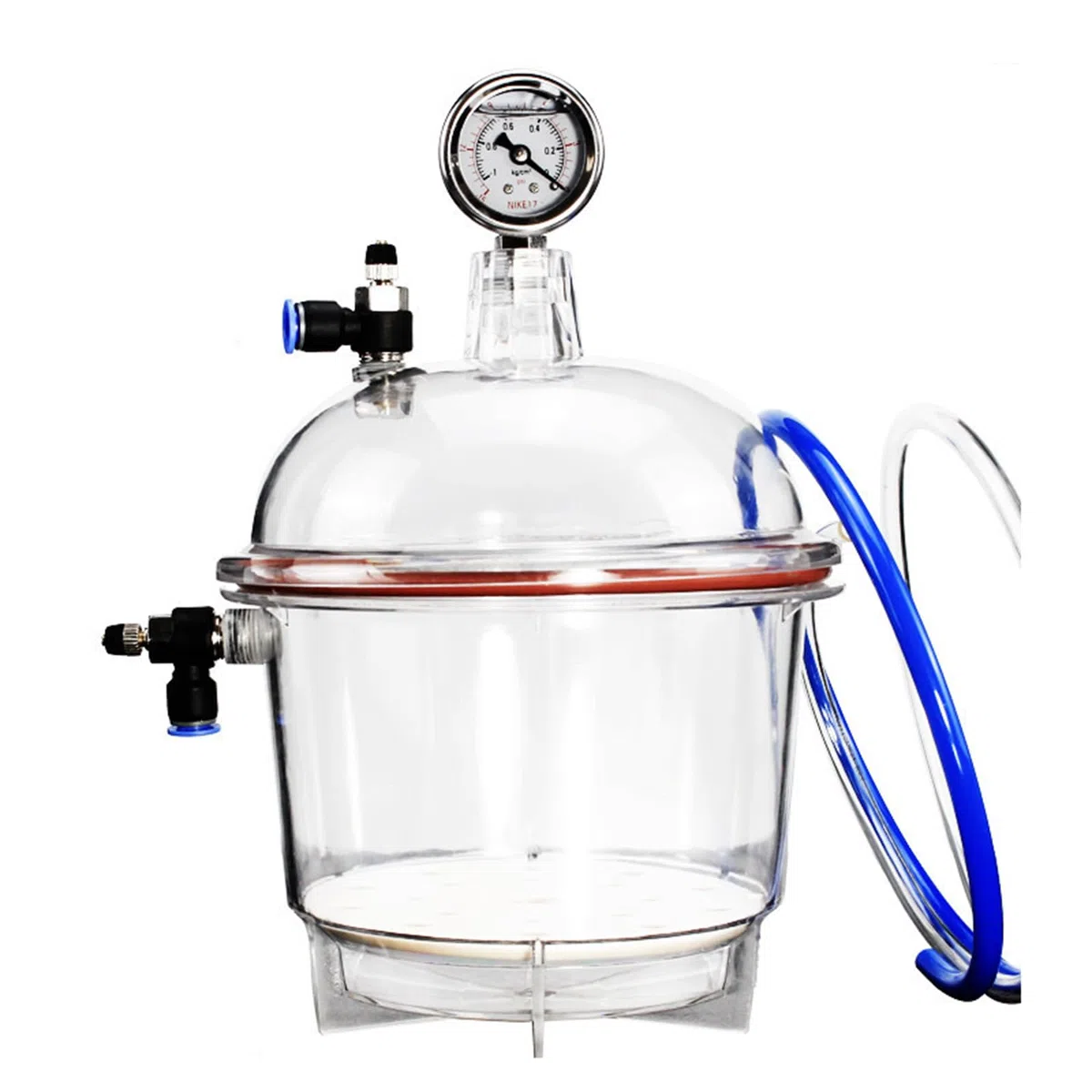 Vaso essiccatore sottovuoto, essiccatore sottovuoto in plastica in policarbonato da 250 mm, Doppia valvola con manometro, per Lo stoccaggio dell'essiccazione sottovuoto in Laboratorio