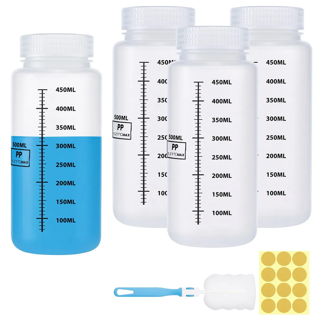 Sheryl&Rain 4 Pezzi 500ml Flaconi a Collo Largo, Bottiglie Plastica Reagenti Chimici da Laboratorio, Flacone in Plastica con Apertura Ampia, Bottiglia a Collo Largo con Tappo a Vite,per Laboratorio