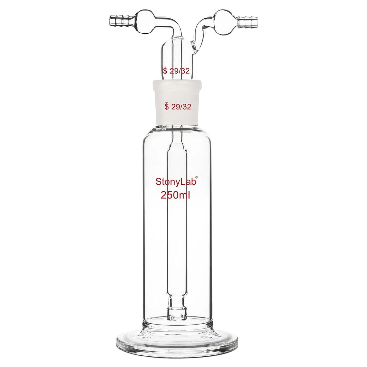 stonylab Fiaschetta Drechsel per Lavaggio dei Gas, Fiaschetta in Vetro Borosilicato per Lavaggio dei Gas con Giunto Standard 29/32 e Tubo Seghettato da 8 mm, Capacità di 250 ml