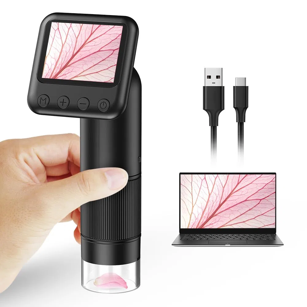 Microscopio digitale palmare LCD, microscopio portatile tascabile 800x con luci a LED Microscopio elettronico con lente d'ingrandimento, Handy-Mikroskop, USB a PC Inclusa scheda SD e vetrini campione