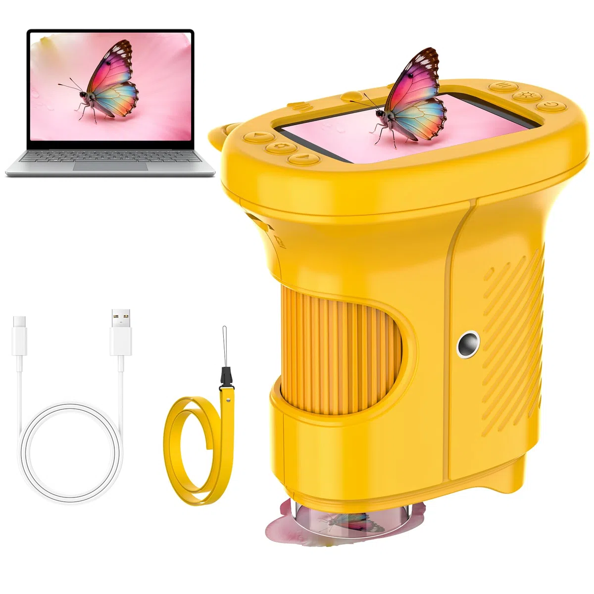 Microscopi per Bambini, Zoom 1000X USB Digitali con Schermo IPS da 2.4" Mini Microscopio Portatili Tascabile con Fotocamera con 8 LED per Bambini, Compleanno, Natale Oltre i 3 (Arancio)