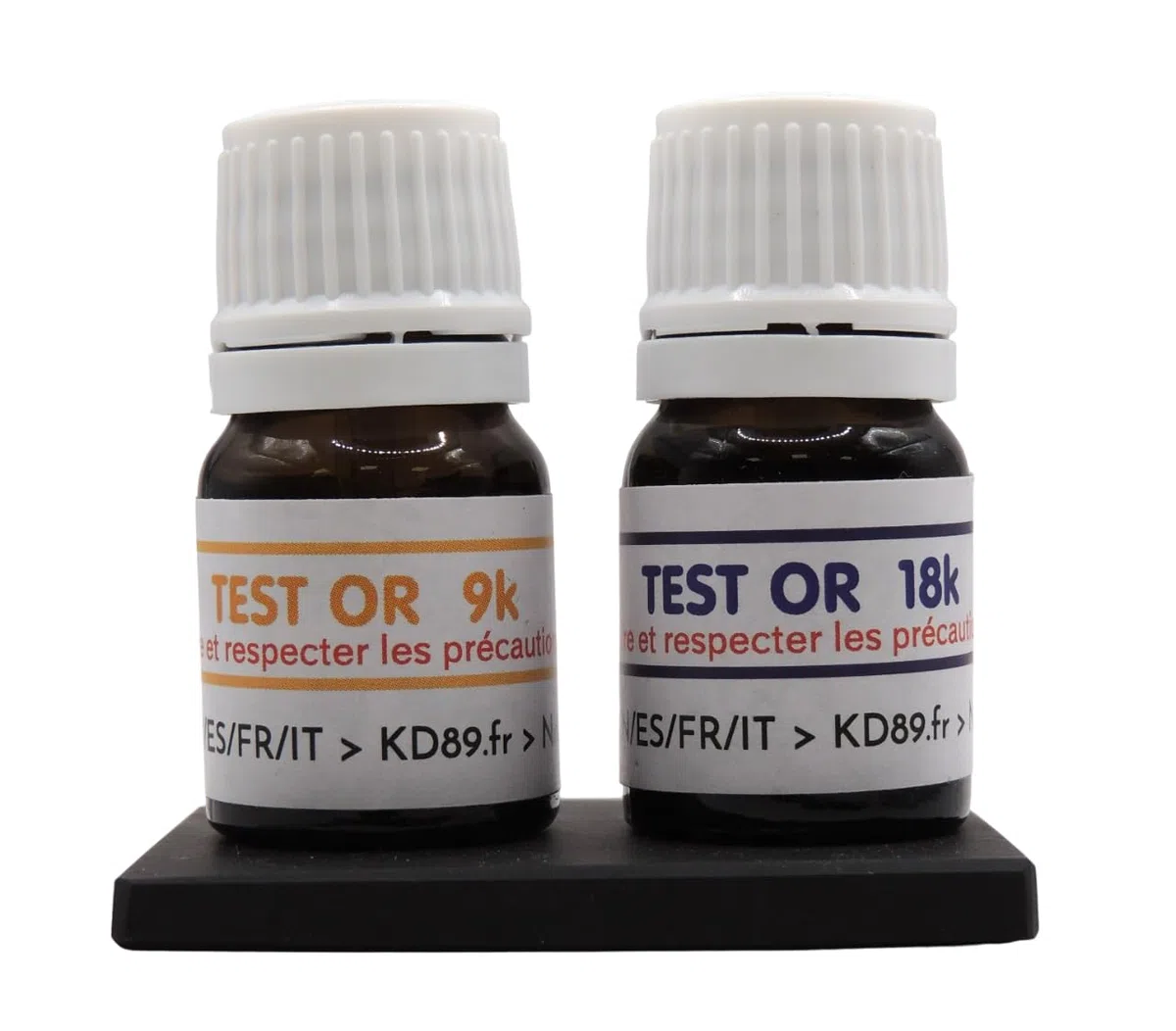 KD89 Assortimento di reagenti/soluzioni per testare l'oro 9 e 18 carati, con pietra di tocco naturale e istruzioni multilingue