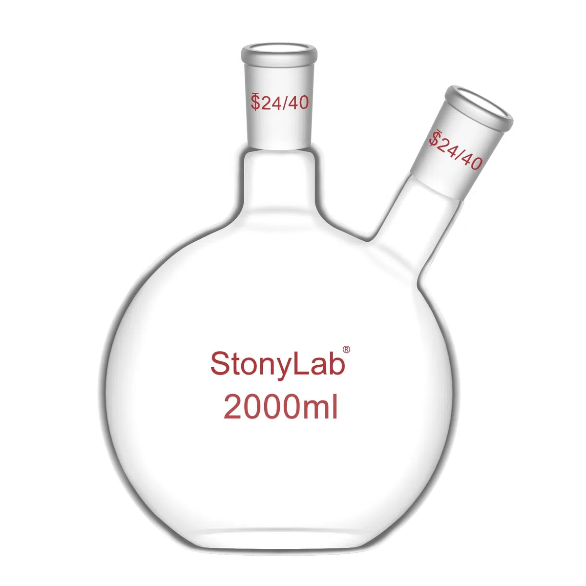 stonylab Pallone a Fondo Piatto FBF, Muro Pesante 2-Collo Fiaschetta da Laboratorio Vetro Borosilicato Fondo Piatto Pallone Bollente con 24/40 Giunto Standard, 2000 ml (2 L)